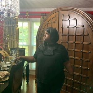 Black ruffle front blouse